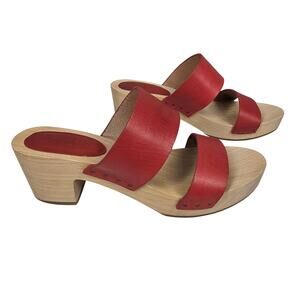 MADEWELL WOMEN'S CLARA RED LEATHER CLOG SANDALS – SIZE 7 – WOOD BLOCK HEELS